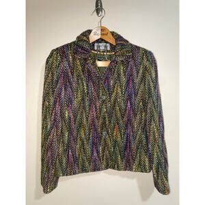 Vtg Donegal Design Ireland Colorful Wool Tweed Blazer Jacket Womens M Lined